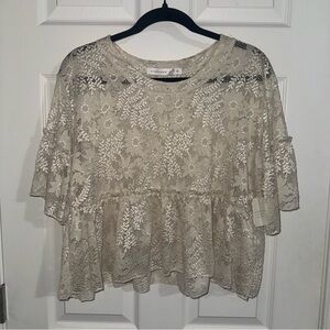 Altar'd State Floral Lace Blouse in Cream
